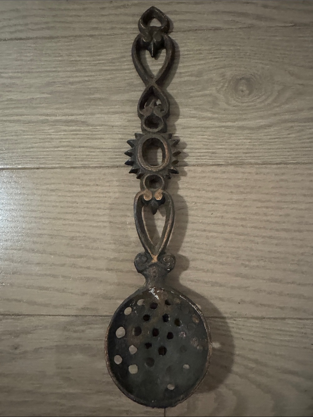 Vintage Cast Iron Triple Heart Draining Spoon